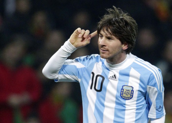 Argentina's Messi celebrates his goal during their international friendly soccer match against Portugal in Geneva
