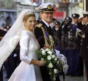 DUTCH CROWN PRINCE WILLEM ALEXANDER AND MAXIMA ZORREGUIETA ARRIVE AT THE CHURCH FOR THEIR WEDDING IN AMSTERDAM