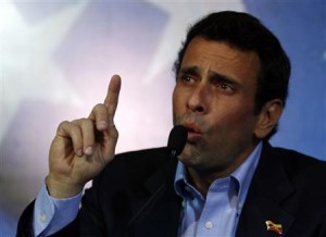Henrique Capriles addresses the media in Caracas