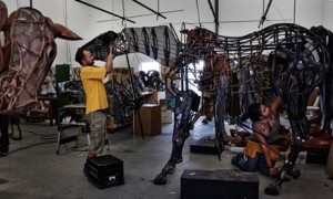 Technicians at the Handspring Puppet Company in Cape Town work on stage materials for War Horse.
