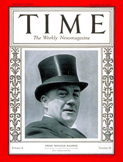 Baldwin, na capa da Time em 1927: "poder sem responsabilidade é prerrogativa, ao longo dos tempos, das meretrizes"