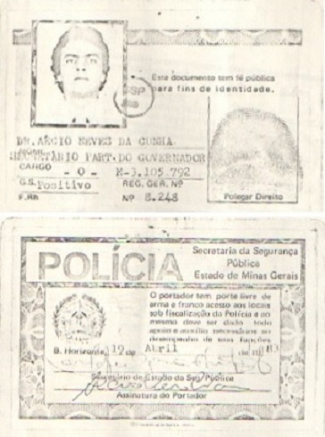 A carteira de policial que Aécio obteve quando o avô Tancredo governava Minas