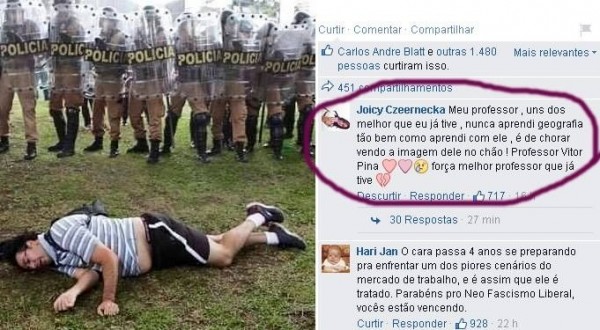 O depoimento da aluna sobre o professor no chão