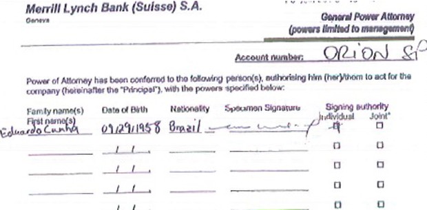 assinatura de cunha na conta da suíça