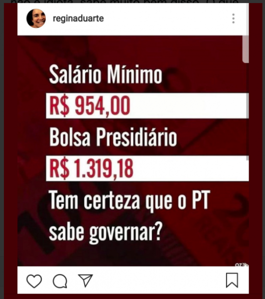Fake news no Instagram de Regina Duarte do Auxilio reclusao d