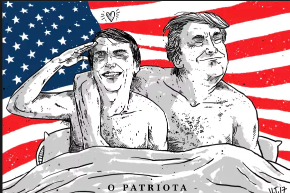 Resultado de imagem para Jair Bolsonaro e Donald Trump aparecem numa cama.