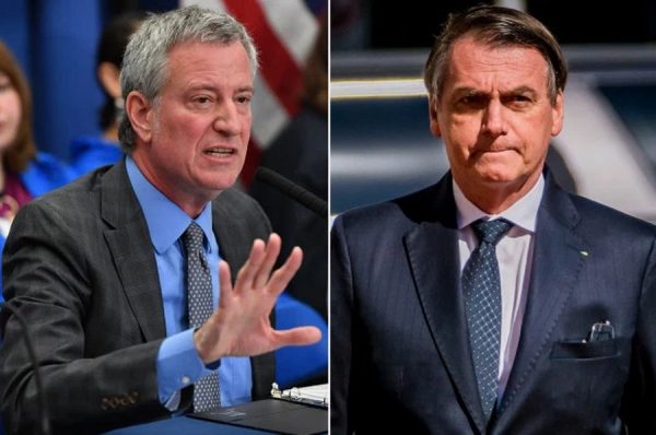 Bill de Blasio, o prefeito de Nova York, e Jair Bolsonaro