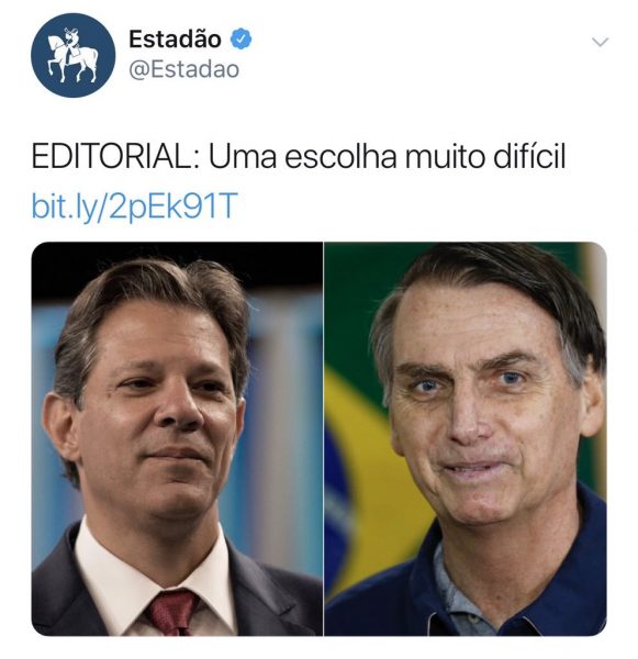 UMA ESCOLHA MUITO DIFÍCIL&quot; explode na internet com editorial do Estadão  defendendo Bruno Covas