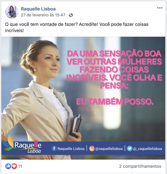 Postagem da assessora parlamentar Raquelle Lisboa