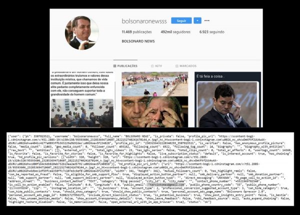 Source code shows that Instagram page Bolsonaro News (@bolsonaronewsss) was registered with Tercio Arnaud Tomaz Gmail account. (Source: Instagram)