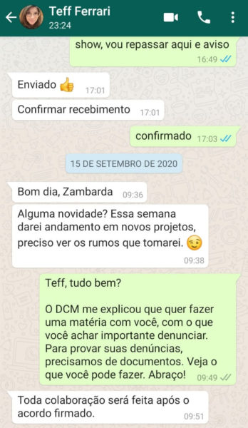 O último contato do DCM com Teff Ferrari. Foto: Reprodução