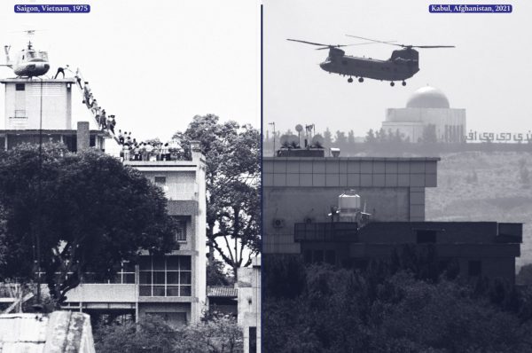 Montagem com helicópteros americanos em Cabul e no Vietnã