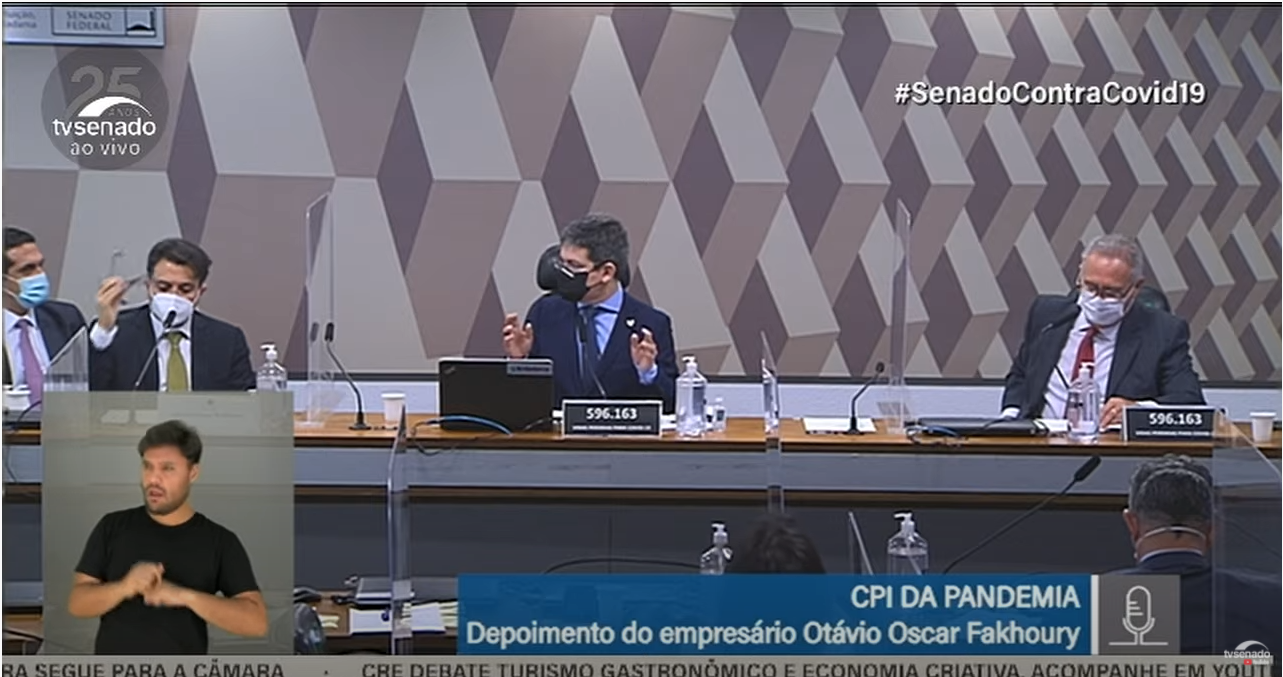 Empresário Otávio Fakhoury depõe na CPI nesta quinta-feira (30). Imagem: Reprodução