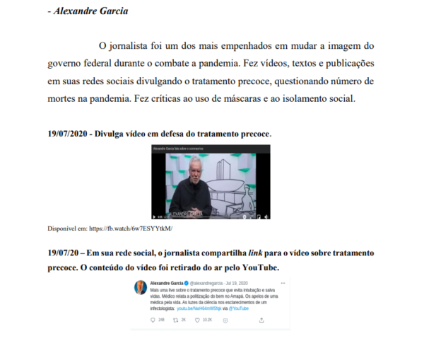 Alexandre Garcia segundo o relatório da CPI da Covid