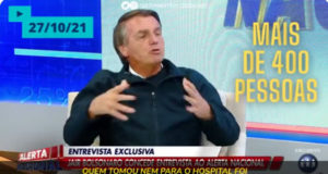 O presidente Jair Bolsonaro (sem partido) se perdeu na mentira em entrevista ao programa de Sikêra Jr, na quarta-feira (27). Imagem: Reprodução