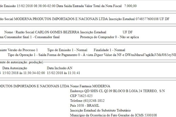 nota fiscal da empresa da estagiária