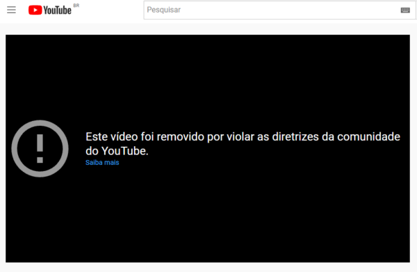 Vídeo foi removido do canal da Jovem Pan por "violar as diretrizes da comunidade do YouTube"