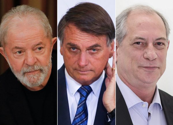 Ciro Gomes, Lula e Bolsonaro em tela dividida