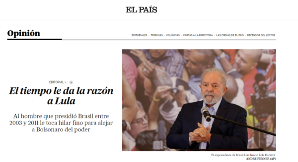 El País elogia "o tempo da razão" de Lula