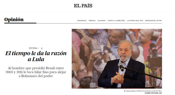 El País elogia "o tempo da razão" de Lula 