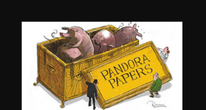 Charge de Daron Parton sobre a revelação dos Pandora Papers. Imagem: Charge/Daron Parton