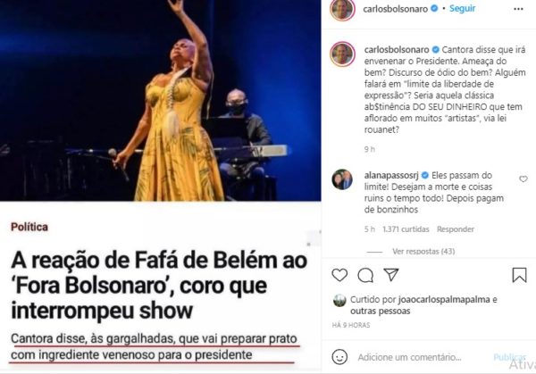 Print de post da Carlos Bolsonaro