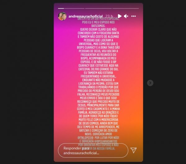 Andressa Urach anuncia retorno à Igreja Universal