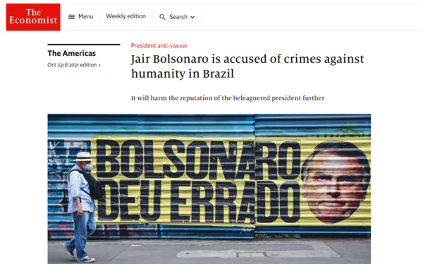 Matéria da revista The Economista sobre as acusações da CPI contra Bolsonaro