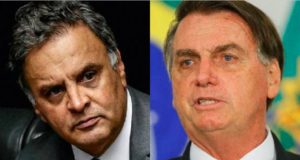 Aécio Neves e Jair Bolsonaro em montagem com tela dividida