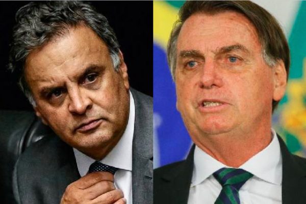 Aécio Neves e Jair Bolsonaro em montagem com tela dividida