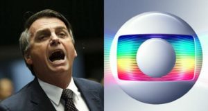 Bolsonaro gritando e logo da Globo em montagem com tela diividida