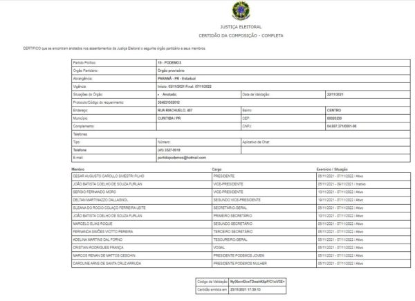 Deltan é listado como segundo vice-presidente da sigla no Paraná