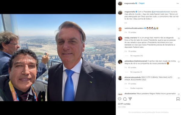 Magno Malta e Jair Bolsonaro em Dubai