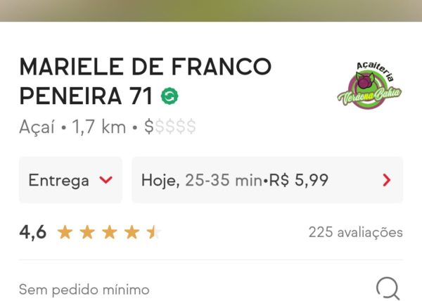 Bolsonaro mudou o nome de restaurante para "Marielle de Franco Peneira" no iFood