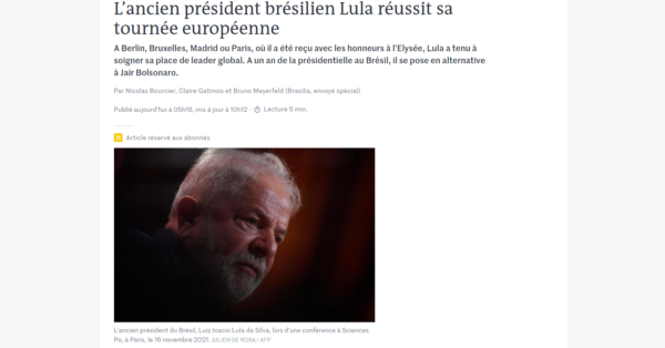 Le Monde destaca viagem de Lula a países europeus