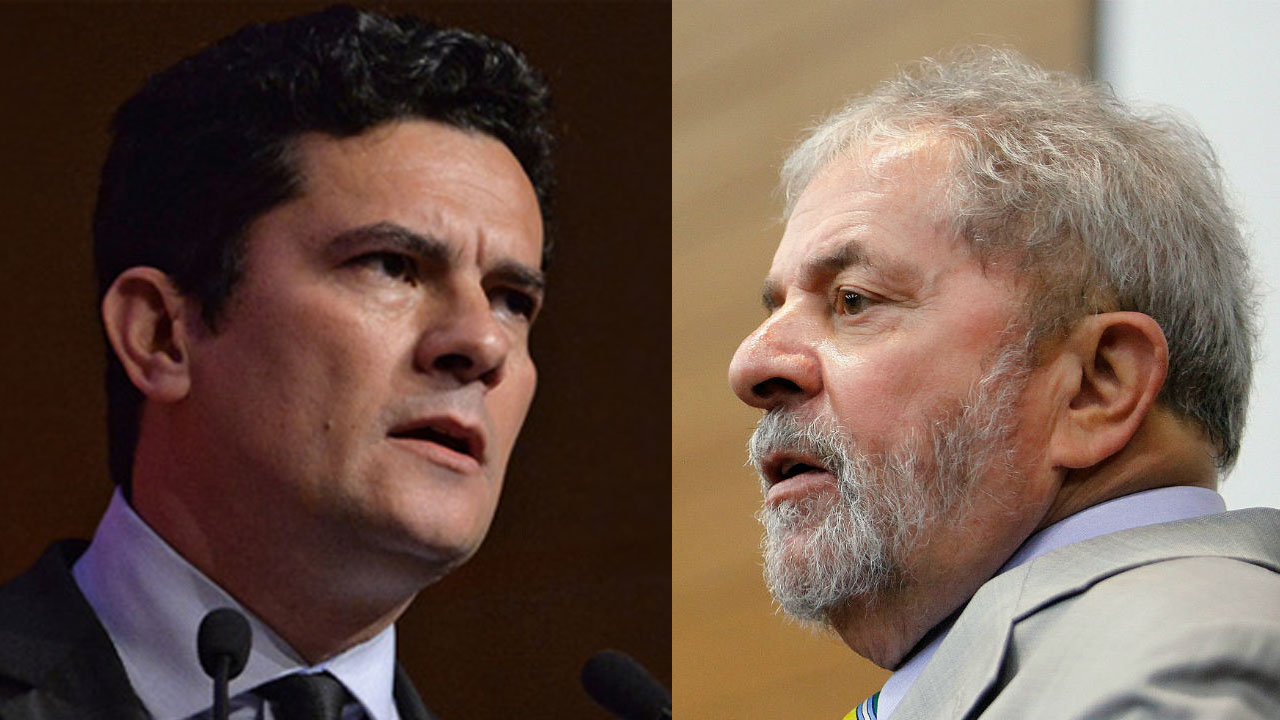O ex-presidente Lula (PT) e o ex-juiz suspeito Sergio Moro (Podemos). Fotos: Reprodução