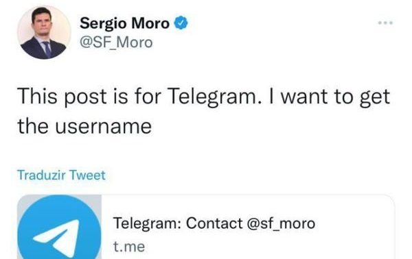 Moro publica link de Telegram que divulga imagem pornográfica