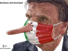 Jair Bolsonaro de máscara em charge