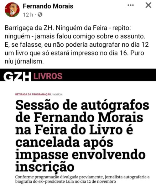 "Barrigaça", diz Fernando Morais sobre a notícia