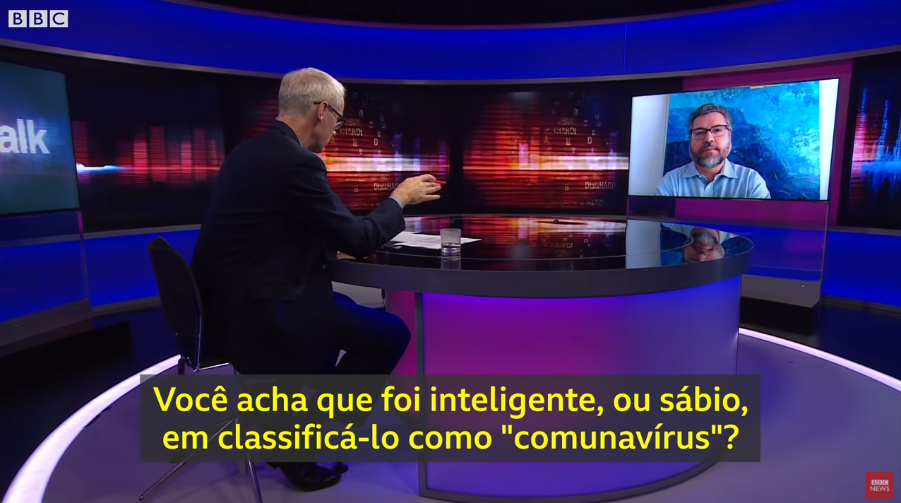O ex-ministro Ernesto Araújo virou chacota na BBC. Imagem: Reprodução
