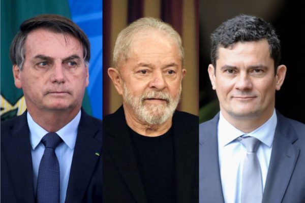 Bolsonaro, Lula e Moro em imagem dividida