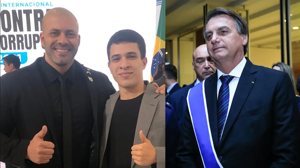 O deputado bolsonarista que esteve preso, Daniel Silveira, e o presidente Jair Bolsonaro (PL). Imagens: Reprodução/Twitter e Estevam Costa/PR