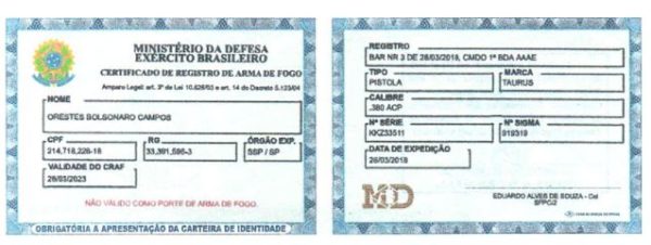 Veja o documento da arma