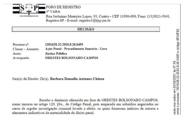 Veja trecho do processo