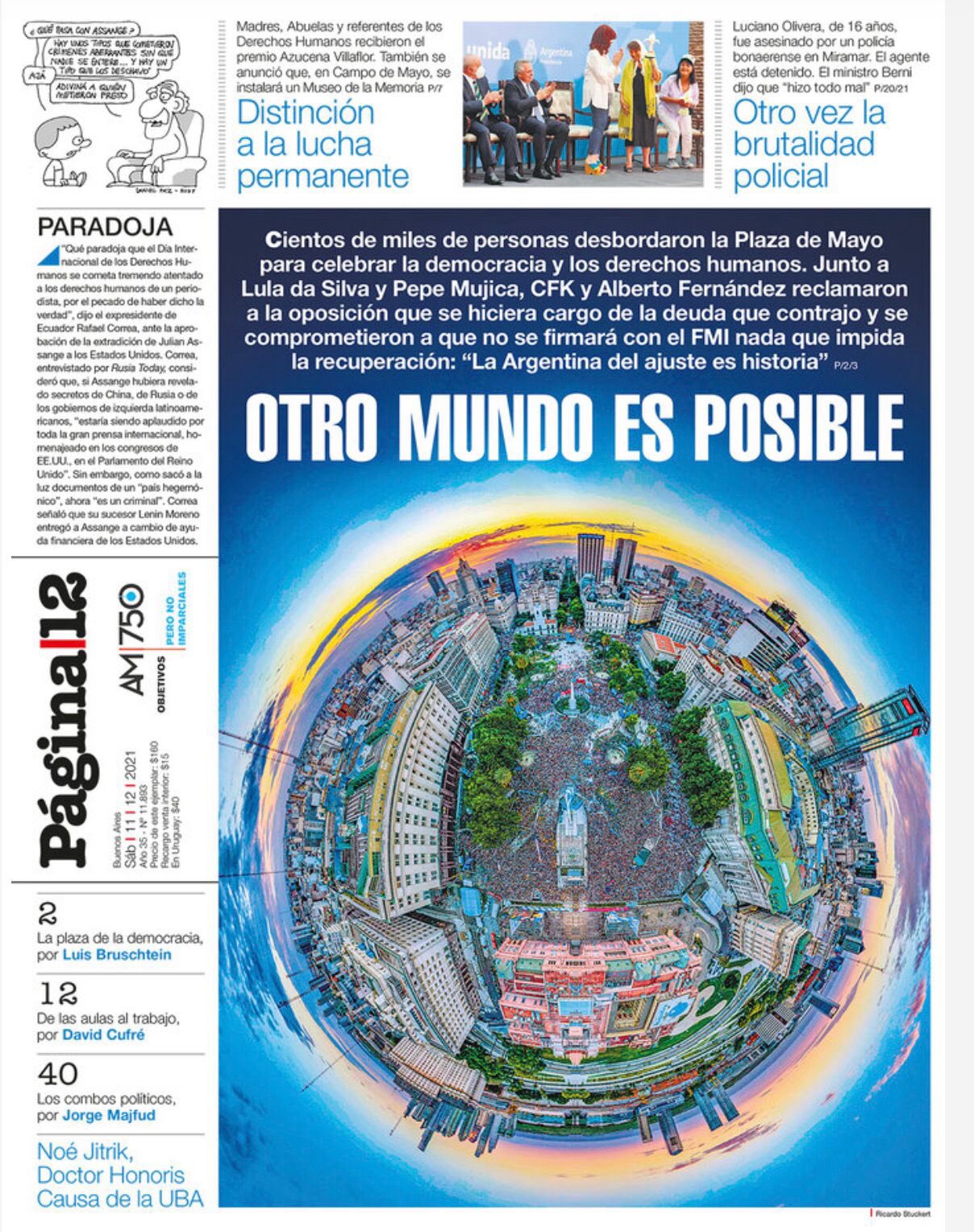 O ex-presidente Lula (PT) ganhou destaque na capa do jornal argentino Página 12. Imagem: Reprodução