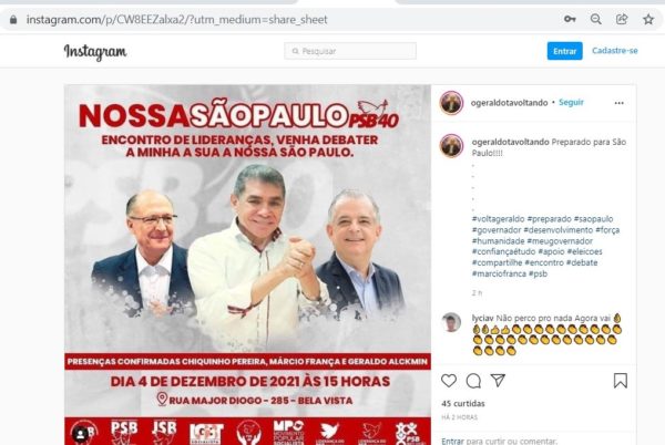 Convite de Geraldo Alckmin para reunião com o PSB 