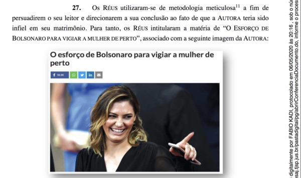 Trecho de notícia de Michelle Bolsonaro