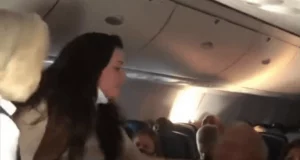 Mulher soca idoso no avião