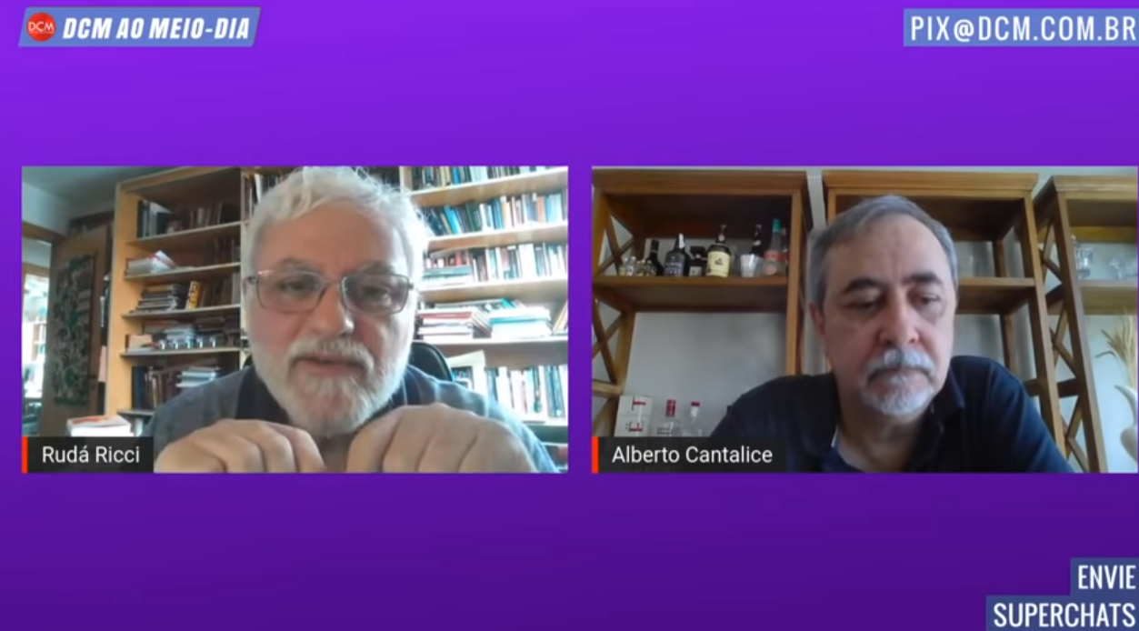 Rudá Ricci e Alberto Cantalice participaram de live no DCM, no domingo (26). Imagem: Reprodução