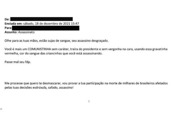 E-mail com ameaças à Anvisa